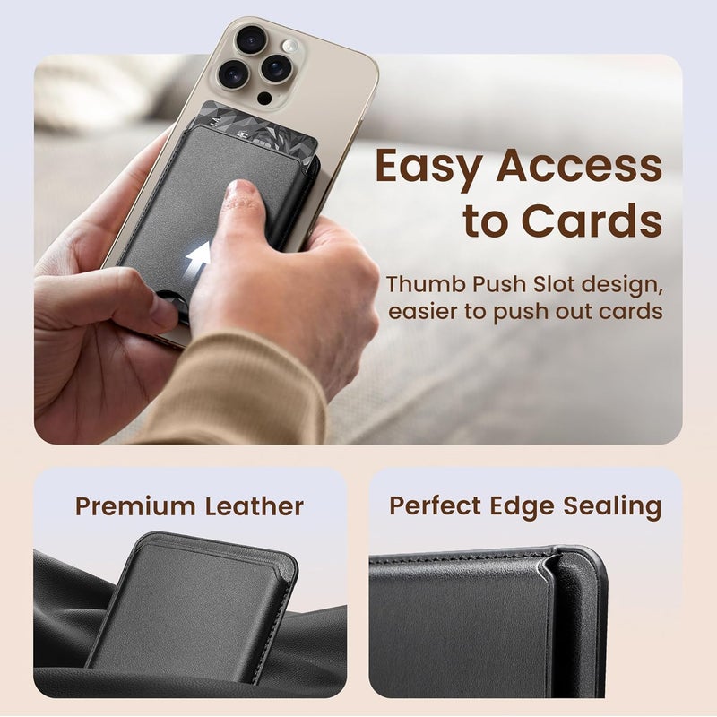 SOUNDBYTE Stronger Magnetic Wallet for iPhone 17/16/15/14/13/12 Series & for MagSafe Cases | N52 Magnet RFID Blocking Leather Magnetic Card Holder with Powerful Magnets | Holds 3 Cards | Black - Image 4